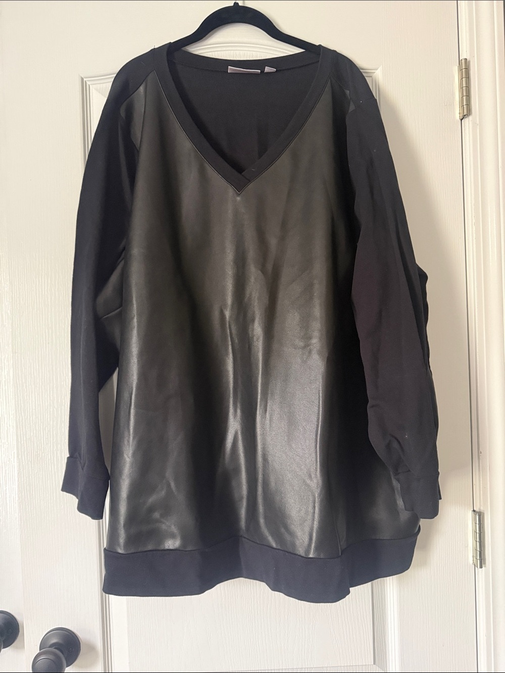 Belle by Kim Gravel Black Oversized Pullover with Faux Leather Accents Size 4X